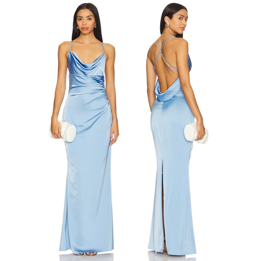 Katie May Ryder Satin Gown Cowl Ruched Formal Wedding Guest Prom Party Gala S